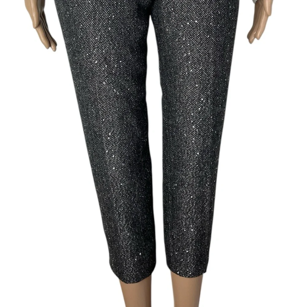 New JCrew Martie Slim Crop Grey Petite Sequin Herring Bone Wool Tweed Trousers